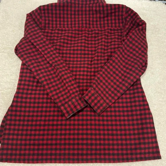 L.L.Bean Large reg. quarter-zip pullover red & black buffalo plaid Like New - Picture 2 of 6